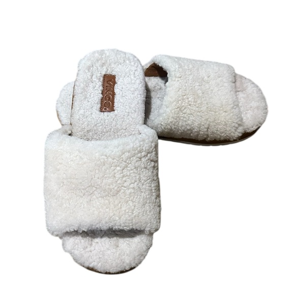 Vince Women's Kalina Shearling Slide Sandals Suede Sole Trim Creamy White Sz 6.5 - Picture 3 of 6